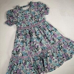 Rachel‎ Zoe Kids Girls Floral Smocked Tiered Dress Size 5 Purple Blue